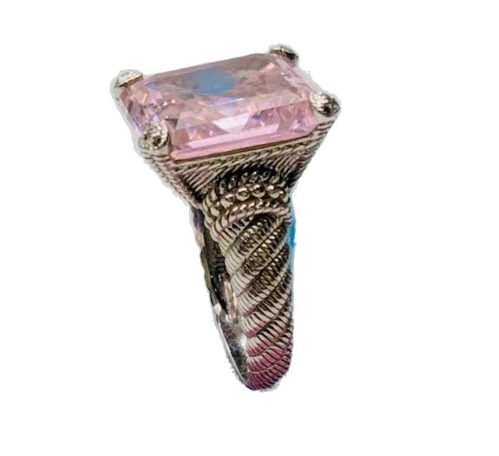 EUC Judith Ripka Pink CZ Sterling Silver Ring size 9.25